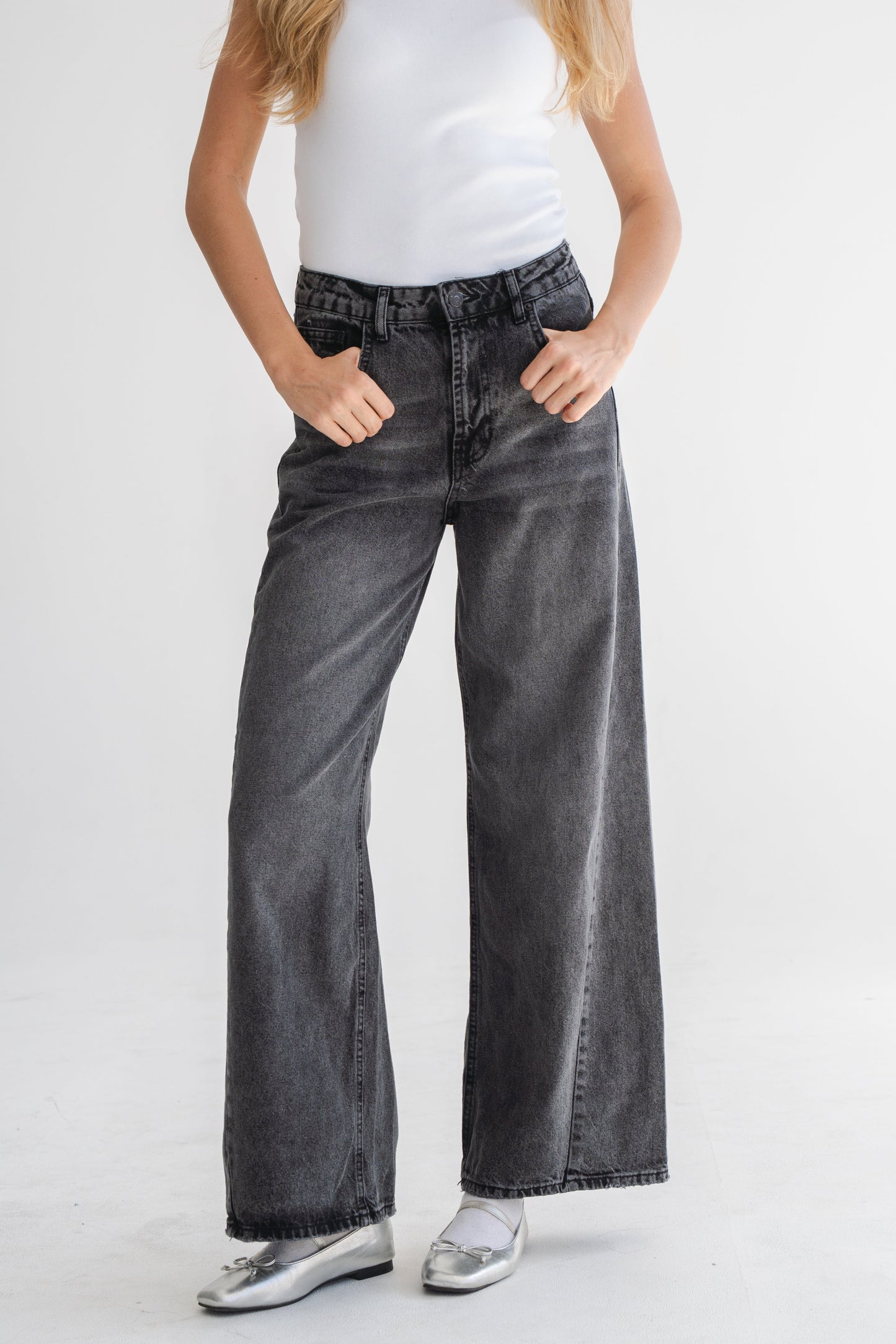 CHARCOAL WIDE LEG JEAN WITH SIDE SEAM