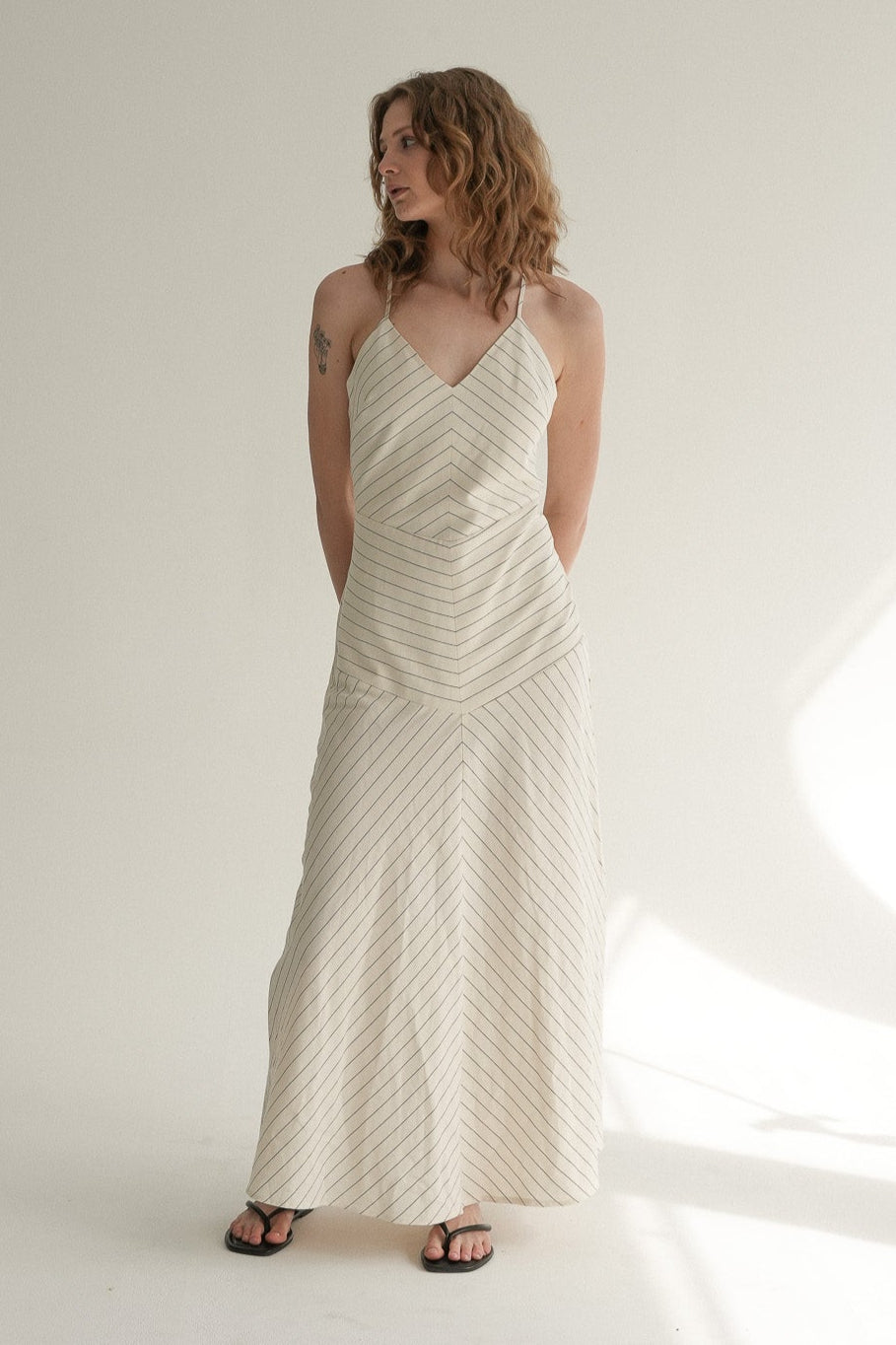 The Selene Dress in Porcelain Stripe