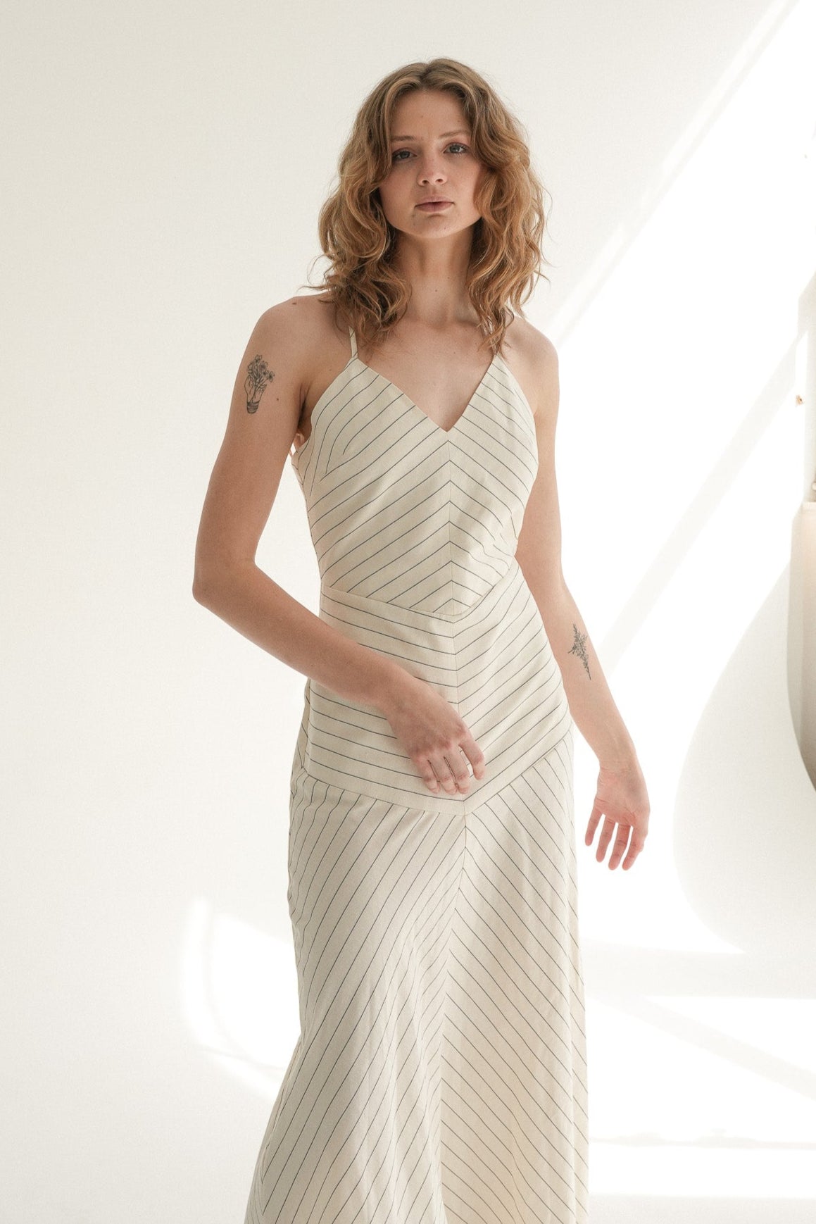 The Selene Dress in Porcelain Stripe