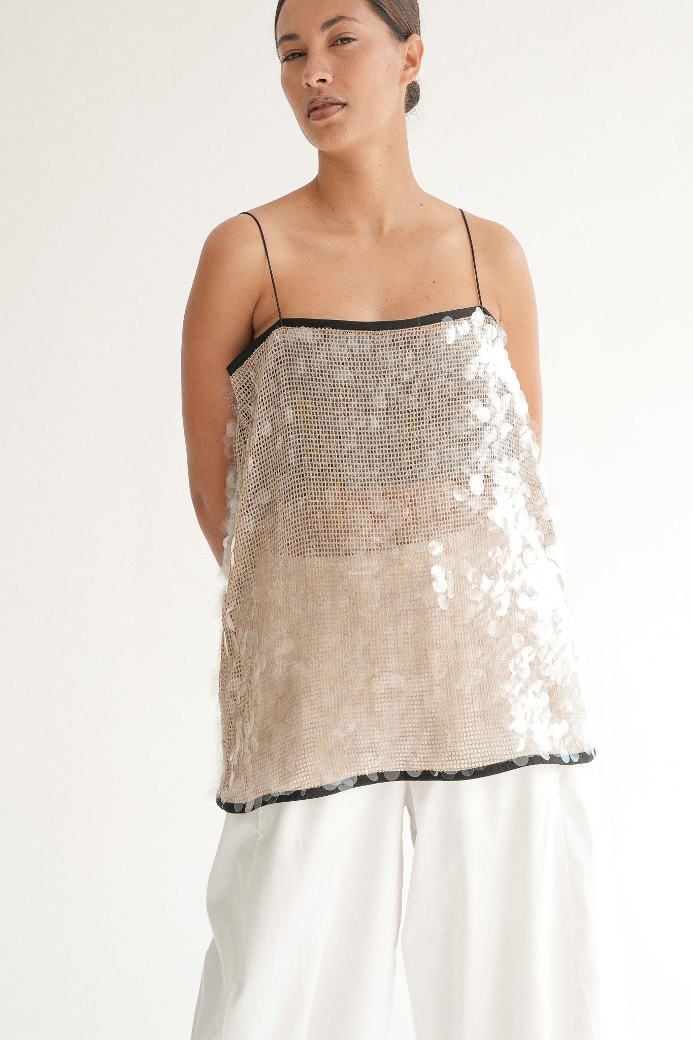 The Gaia Top in Champagne Mermaid Sequin
