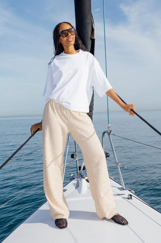 The Sienna Trousers in Champagne Sequin