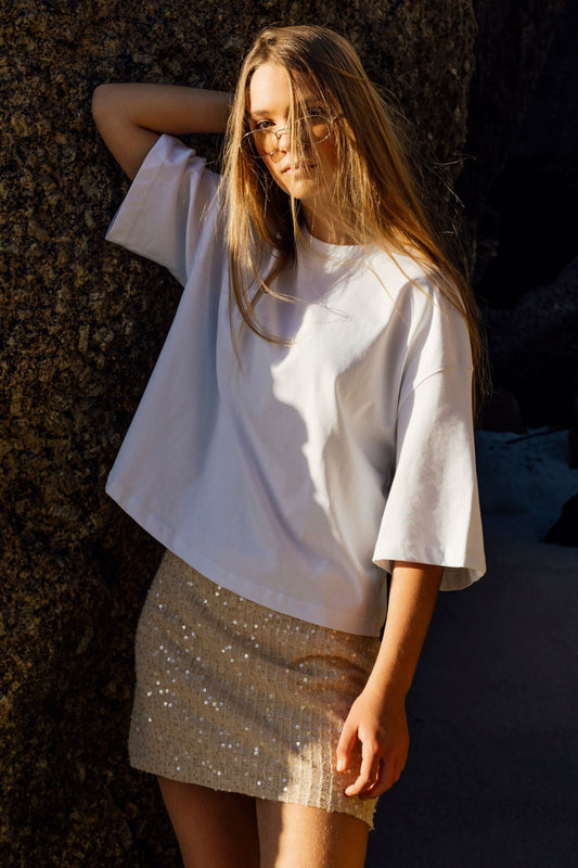 The Lucent Mini Skirt in Champagne Sequin