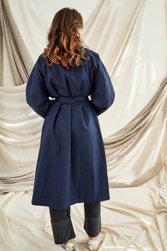 Funnel Neck Navy Trench Coat