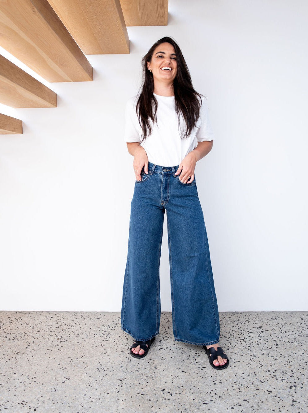 DARK BLUE WIDE LEG JEANS