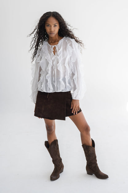 WHITE RUFFLE TOP