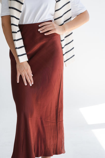 MAROON SATIN SKIRT