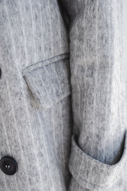 LONG GREY COAT WITH PIN STRIPES