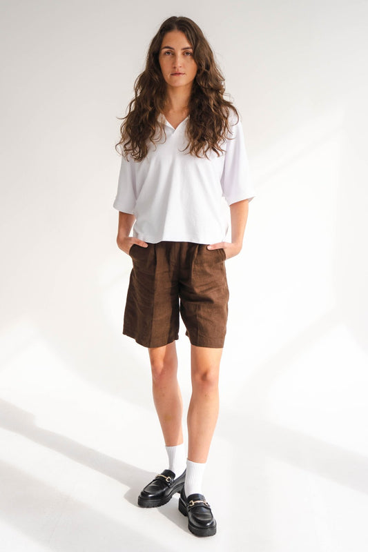 BROWN LINEN SHORTS