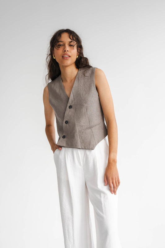 BROWN LINEN WAISTCOAT