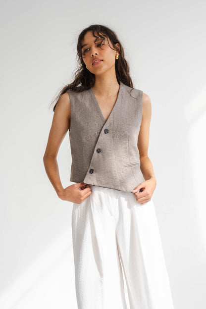 BROWN LINEN WAISTCOAT