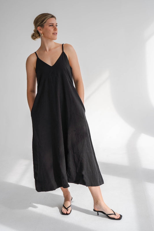 BLACK A-LINE MAXI DRESS