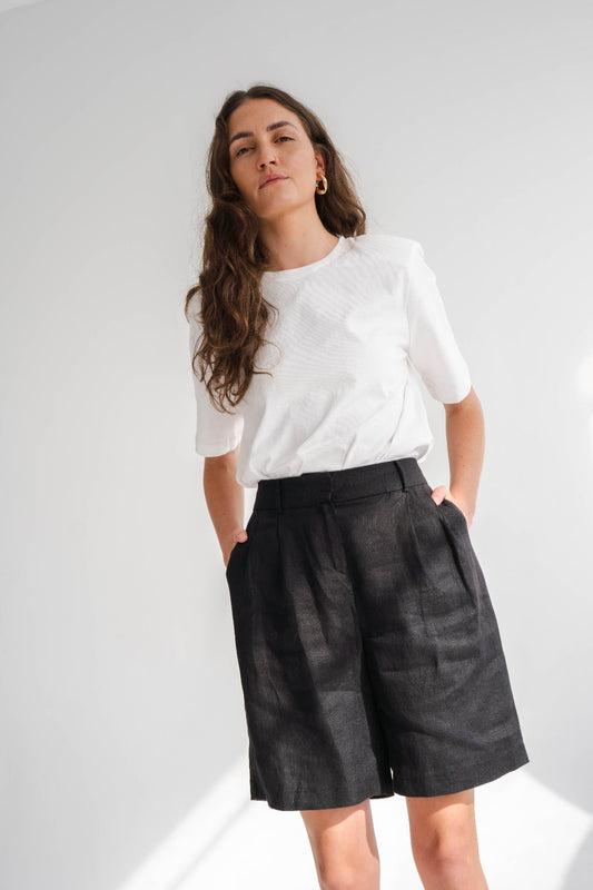 BLACK LINEN SHORTS