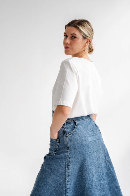 ASYMMETRICAL DENIM SKIRT