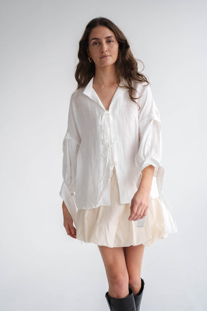 WHITE LINEN TIE TOP