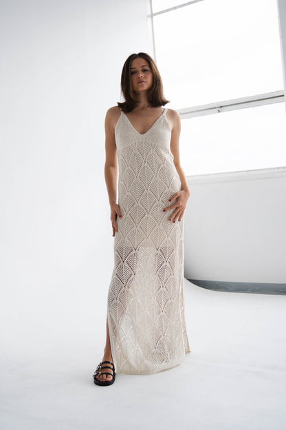 CROCHET MAXI DRESS WITH SLITS