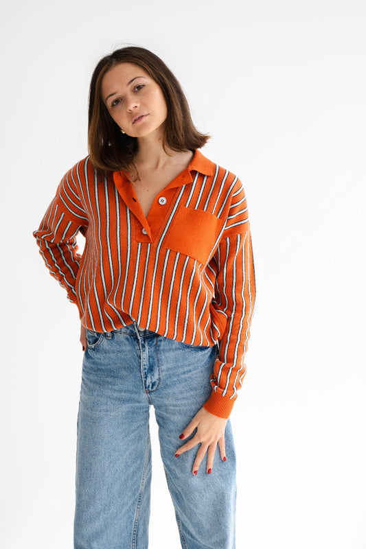 ORANGE POLO STRIPED KNIT