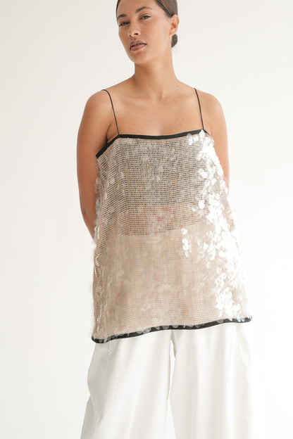 The Gaia Top in Champagne Mermaid Sequin