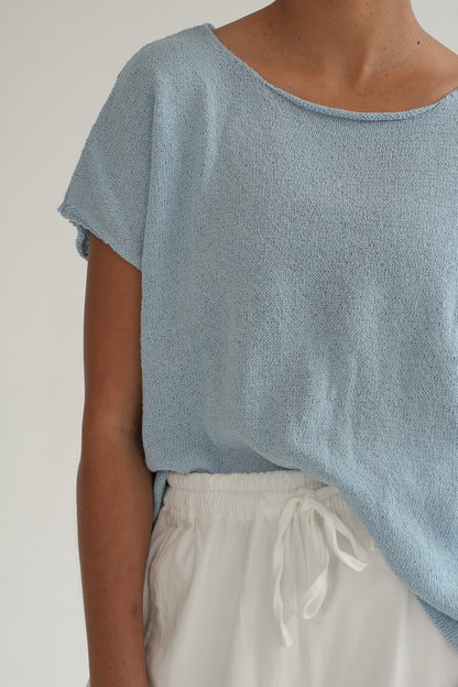 The Iris Knit tee in Mist Blue