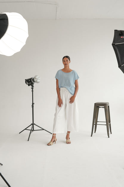 The Iris Knit tee in Mist Blue