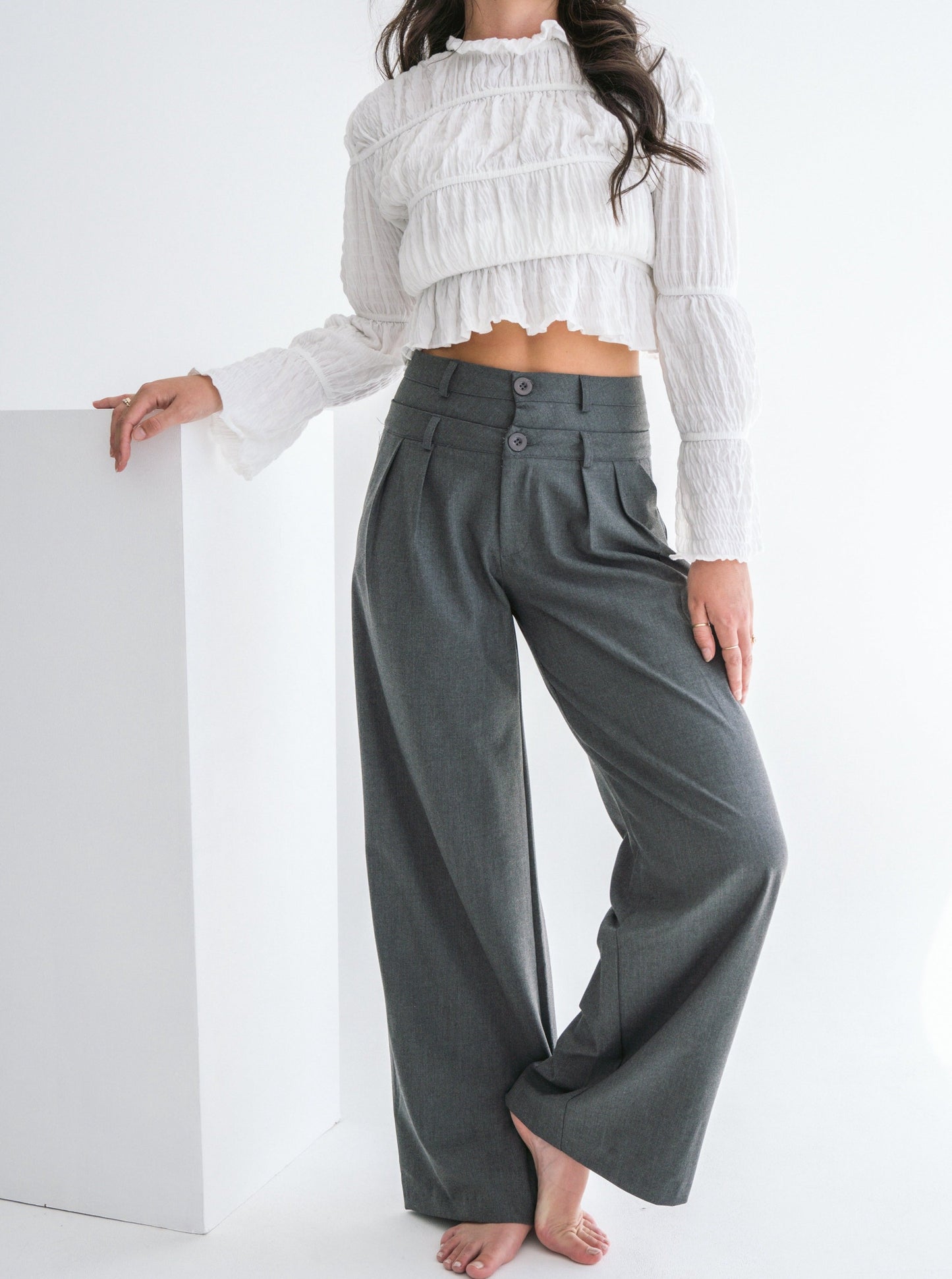 GREY DOUBLE BUTTON TROUSERS