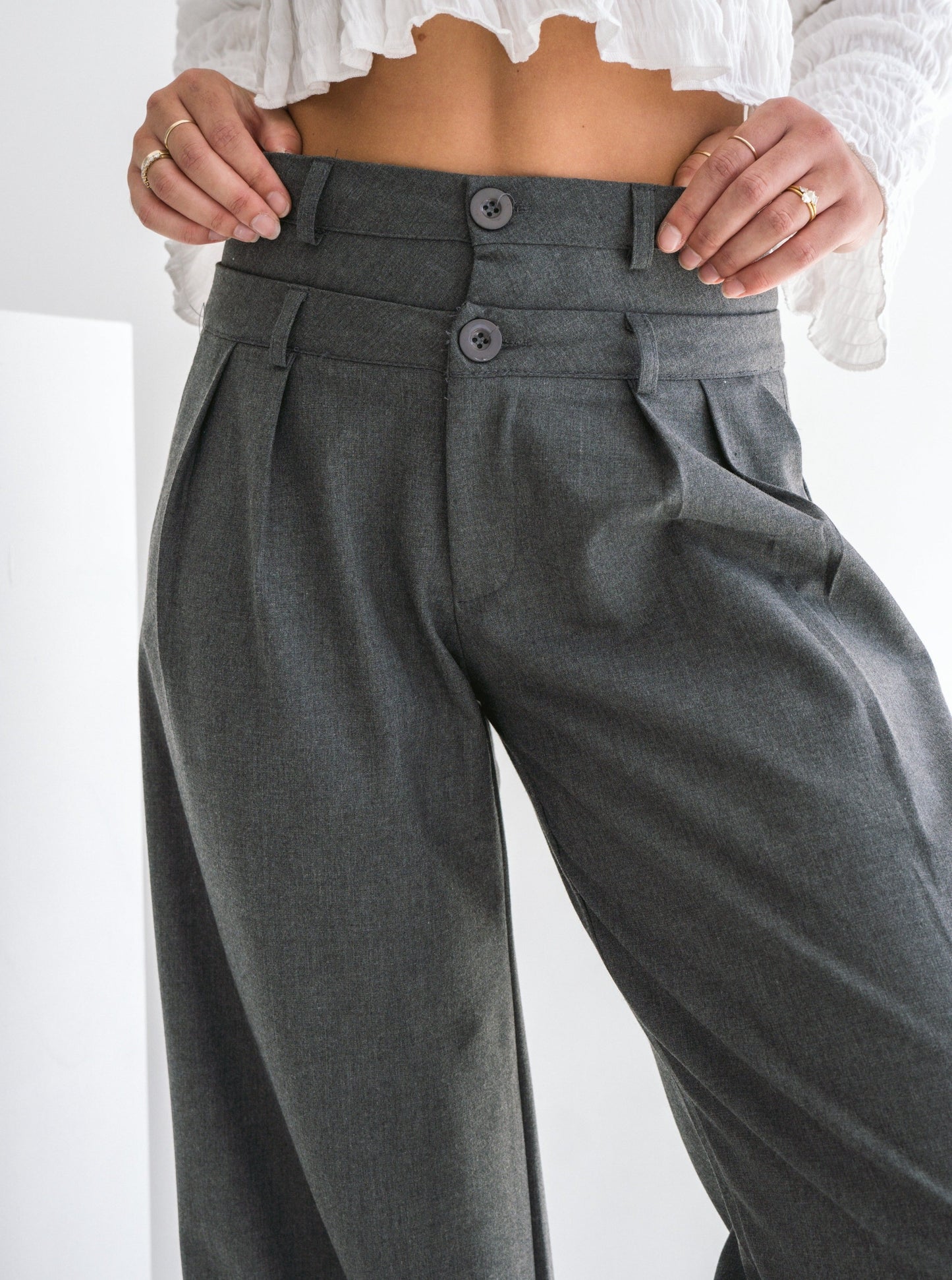 GREY DOUBLE BUTTON TROUSERS