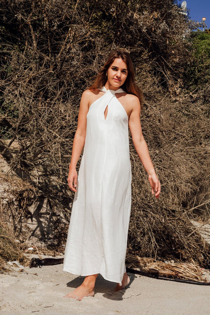 WHITE LINEN MAXI DRESS