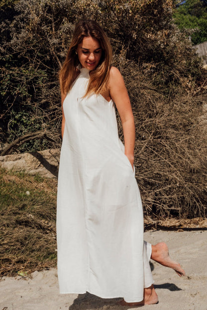 WHITE LINEN MAXI DRESS