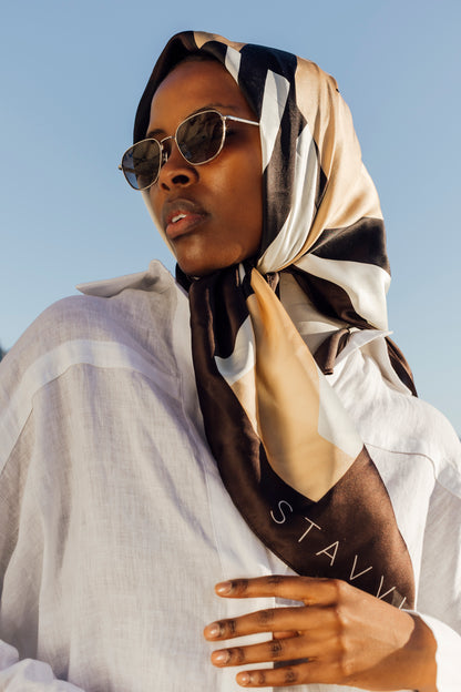 The Stavvi Silk Scarf in Espresso Martini