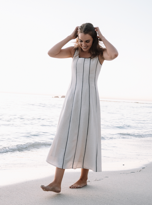 CONTRAST LINEN MIDI DRESS