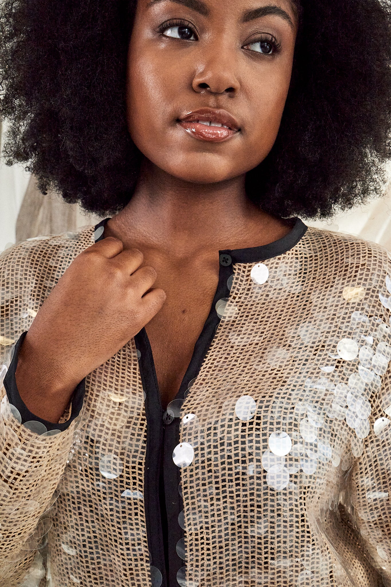 Long Champagne Mermaid Sequin Top