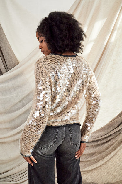 Long Champagne Mermaid Sequin Top