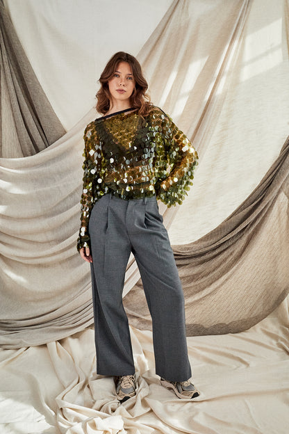 Moss Sequin Top