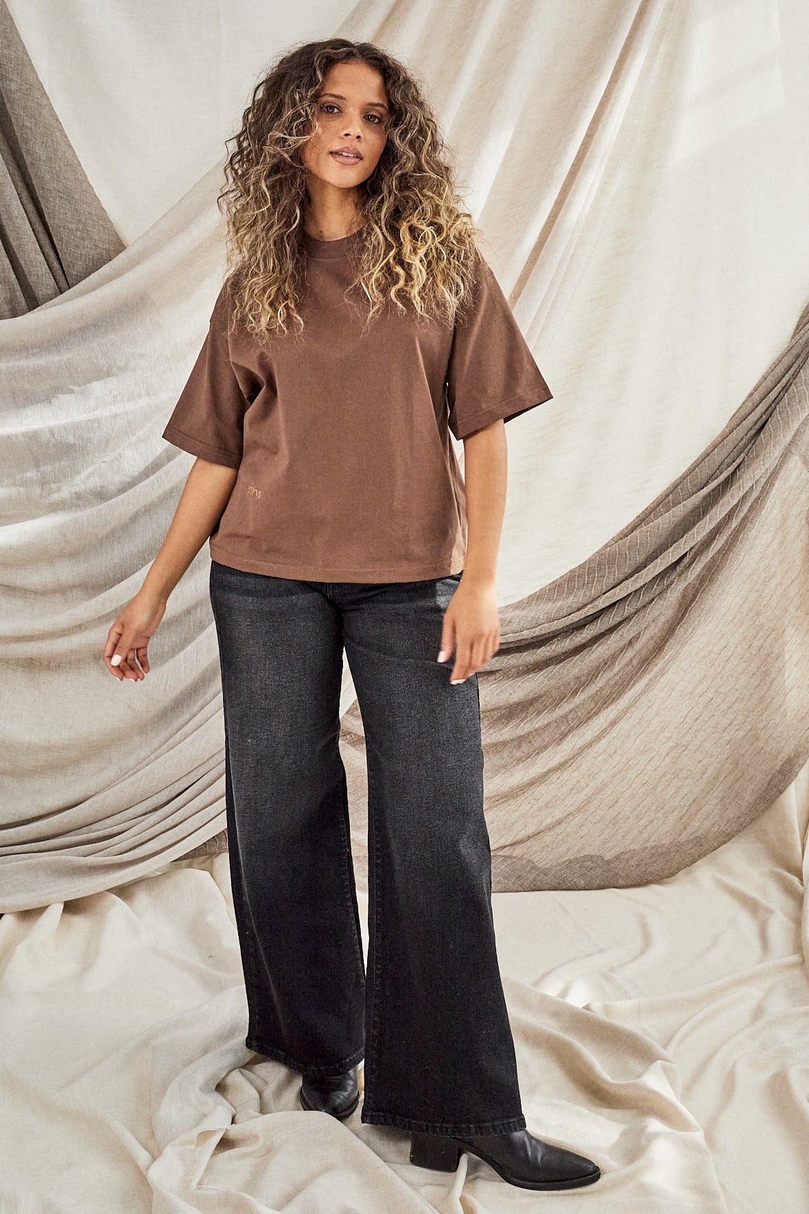 Cotton Boxy Tee (Brown)