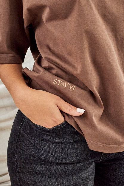 Cotton Boxy Tee (Brown)