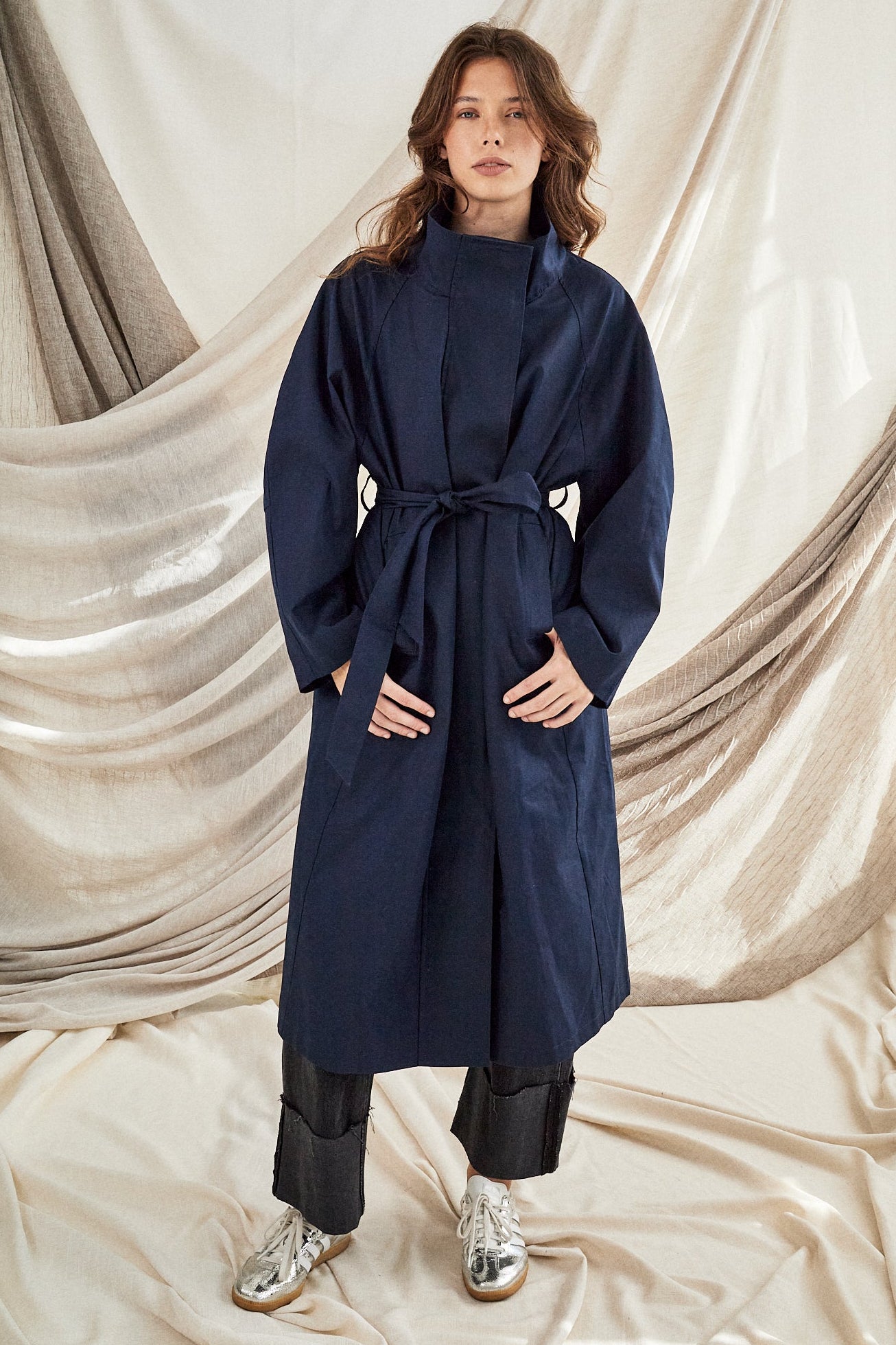 Funnel Neck Navy Trench Coat