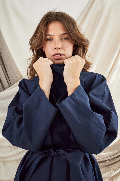 Funnel Neck Navy Trench Coat