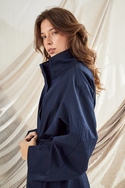 Funnel Neck Navy Trench Coat