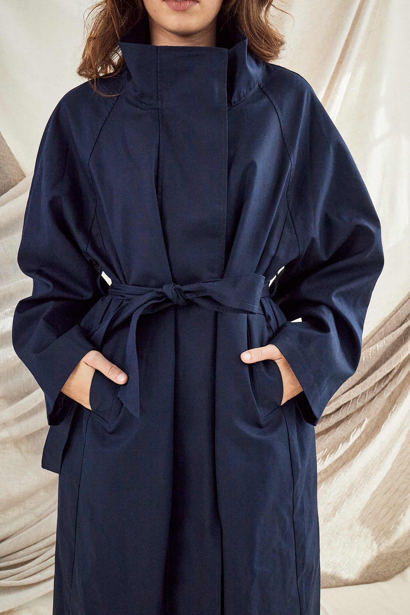 Funnel Neck Navy Trench Coat