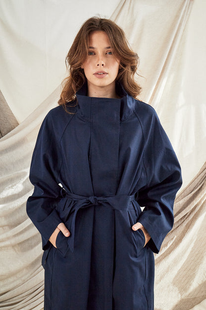 Funnel Neck Navy Trench Coat