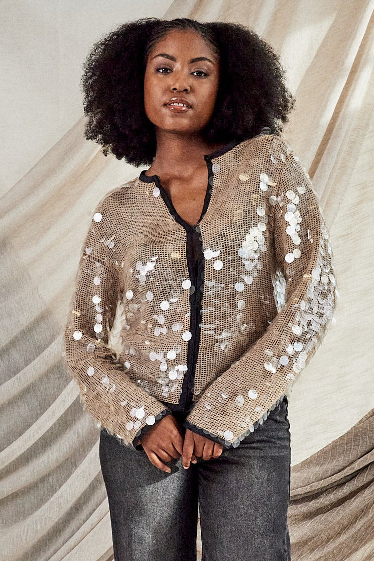 Long Champagne Mermaid Sequin Top
