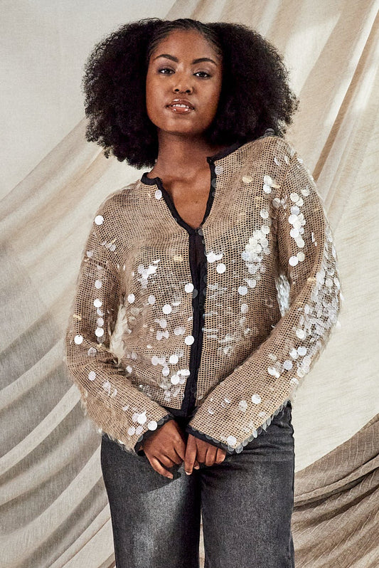 Long Champagne Mermaid Sequin Top