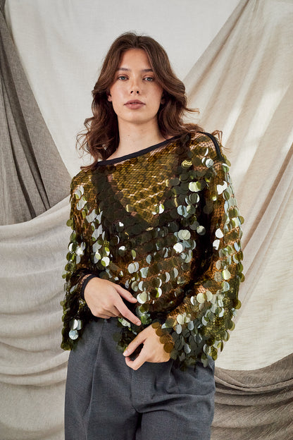 Moss Sequin Top