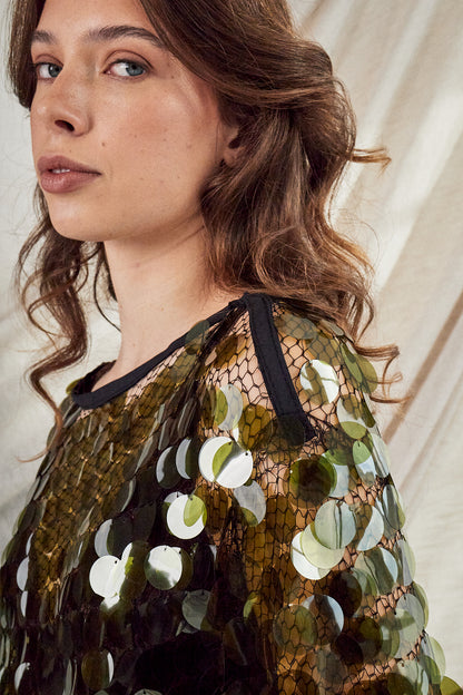 Moss Sequin Top