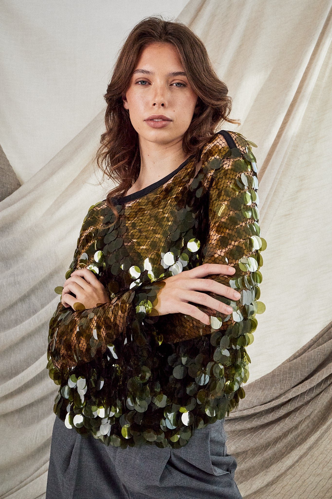 Moss Sequin Top