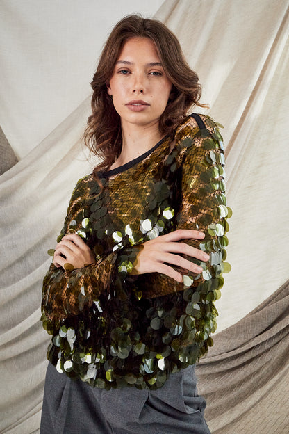 Moss Sequin Top
