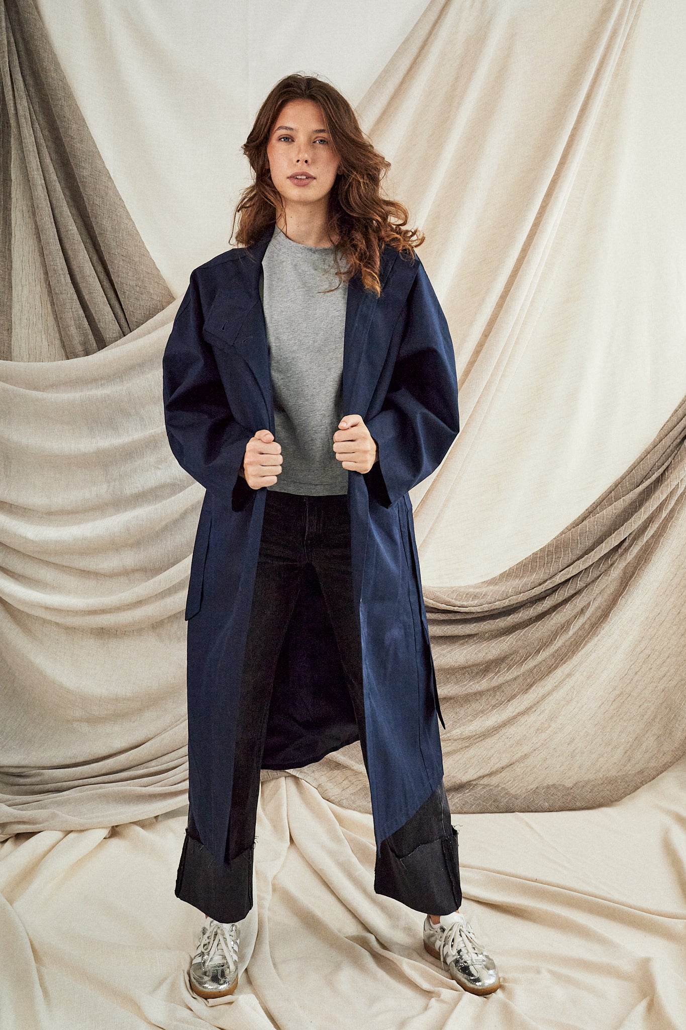 Funnel Neck Navy Trench Coat