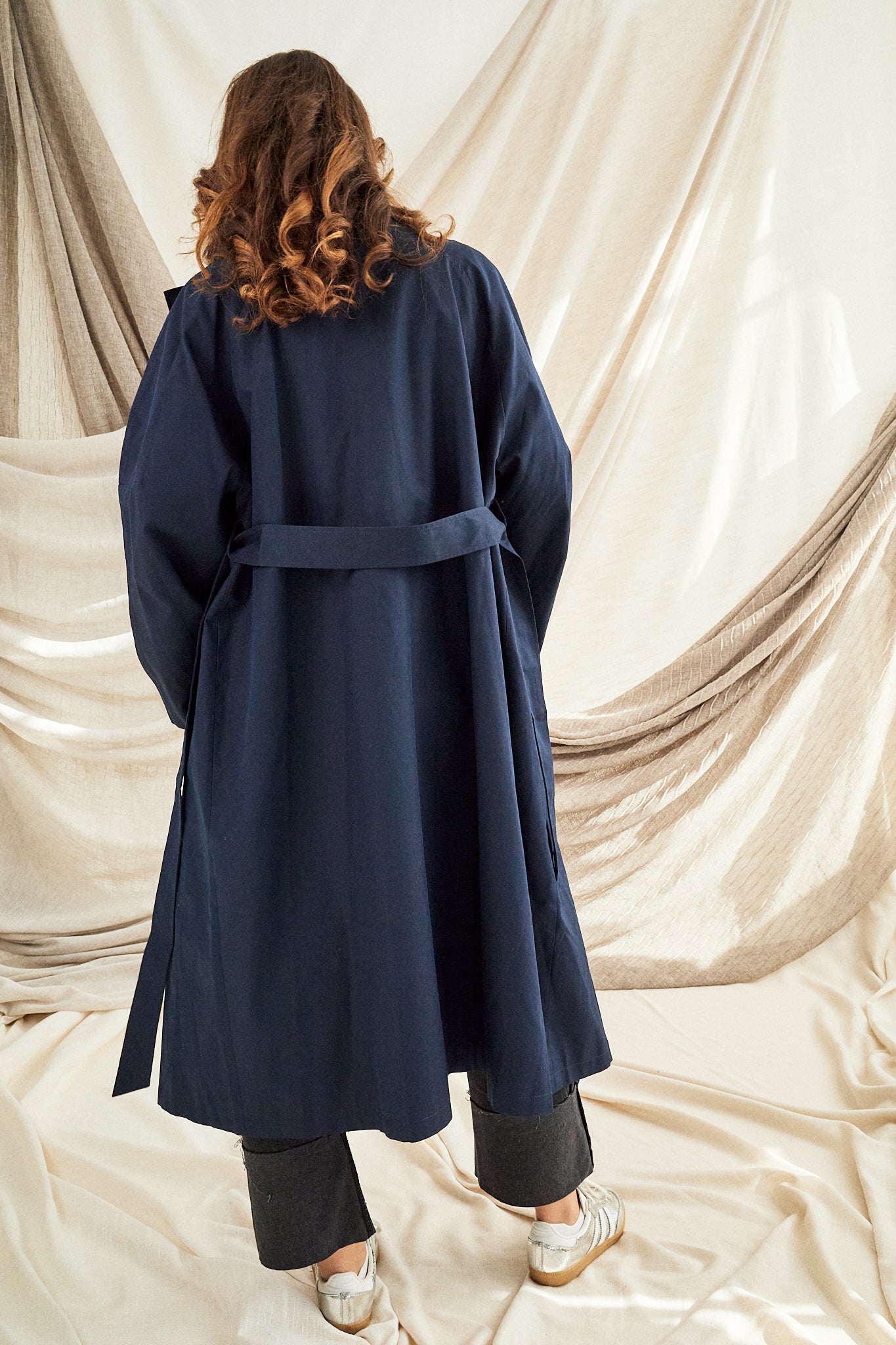 Funnel Neck Navy Trench Coat