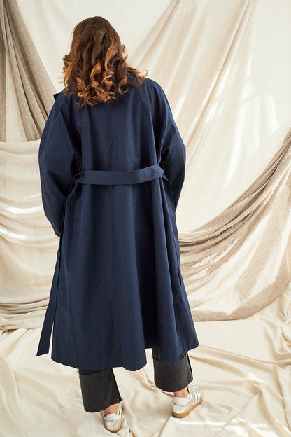 Funnel Neck Navy Trench Coat