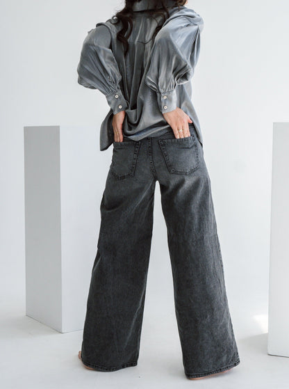 CHARCOAL WIDE LEG JEANS