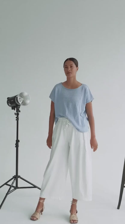 The Iris Knit tee in Mist Blue